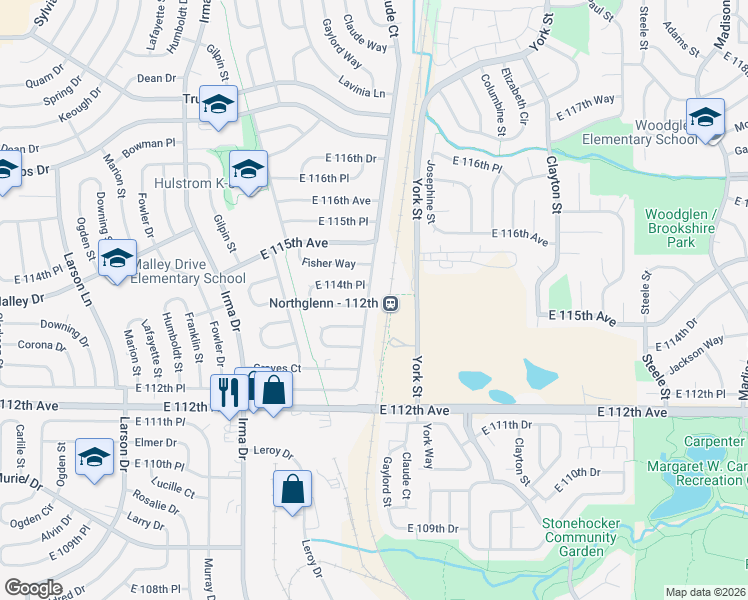 map of restaurants, bars, coffee shops, grocery stores, and more near 11384 Claude Court in Northglenn