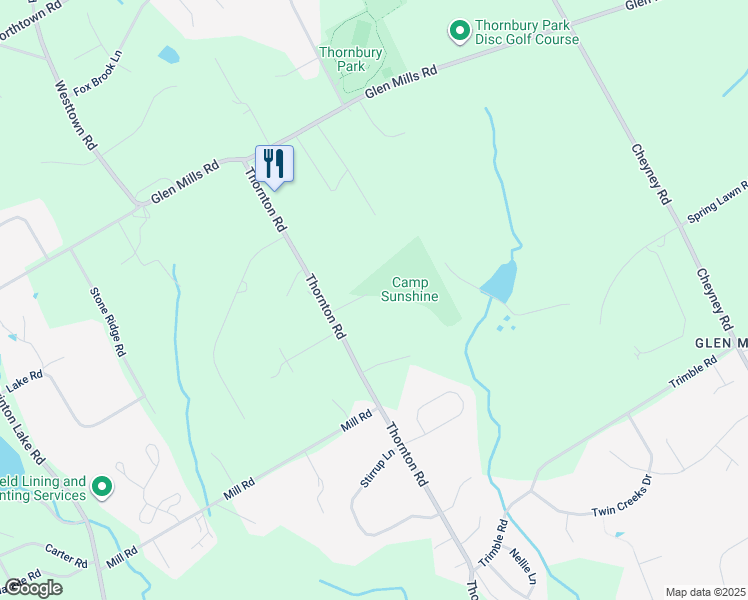 map of restaurants, bars, coffee shops, grocery stores, and more near 305 Thornton Road in Thornton