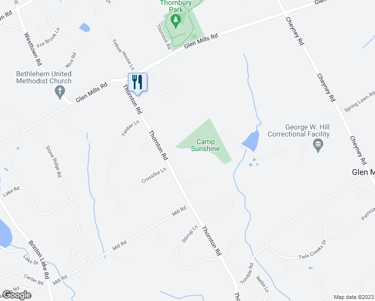 map of restaurants, bars, coffee shops, grocery stores, and more near 305 Thornton Road in Thornton