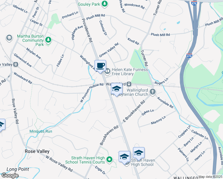 map of restaurants, bars, coffee shops, grocery stores, and more near 10 East Possum Hollow Road in Nether Providence Township