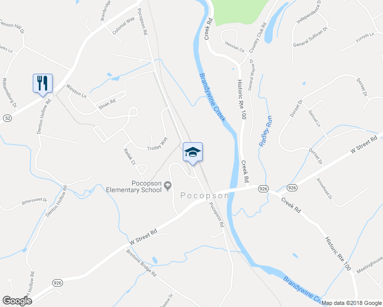 map of restaurants, bars, coffee shops, grocery stores, and more near 1061 Pocopson Road in West Chester