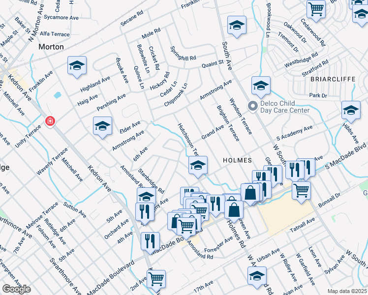 map of restaurants, bars, coffee shops, grocery stores, and more near 1087 Ridley Circle in Morton