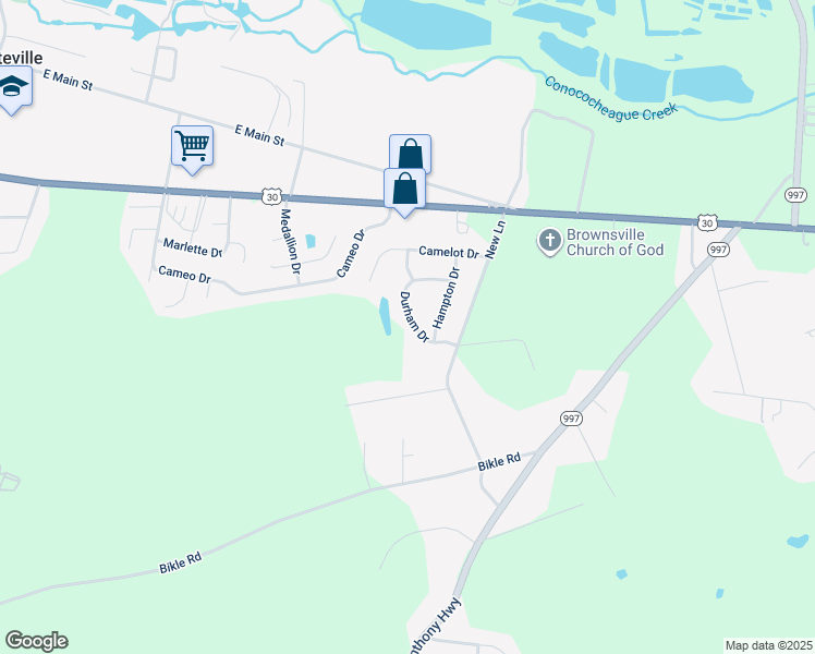 map of restaurants, bars, coffee shops, grocery stores, and more near 181 Durham Drive in Chambersburg