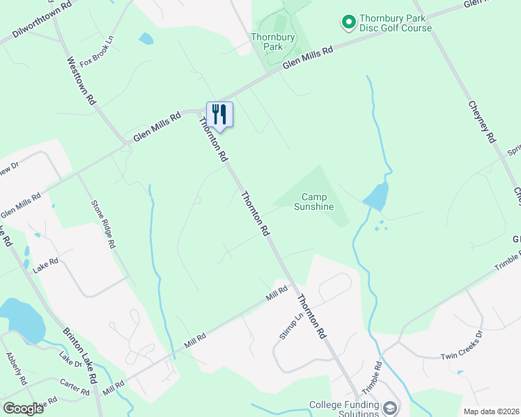 map of restaurants, bars, coffee shops, grocery stores, and more near 307 Thornton Road in Thornton