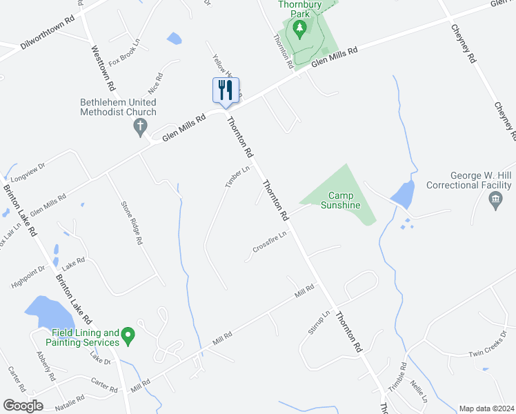 map of restaurants, bars, coffee shops, grocery stores, and more near 316 Thornton Road in Thornton