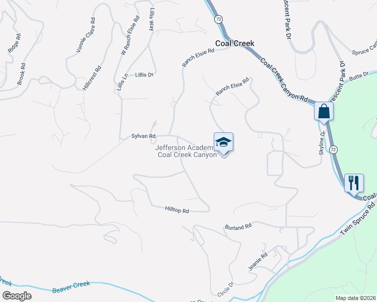 map of restaurants, bars, coffee shops, grocery stores, and more near 11725 Ranch Elsie Road in Golden