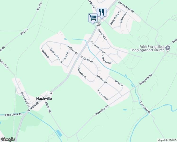 map of restaurants, bars, coffee shops, grocery stores, and more near 131 South Alpine Drive in York