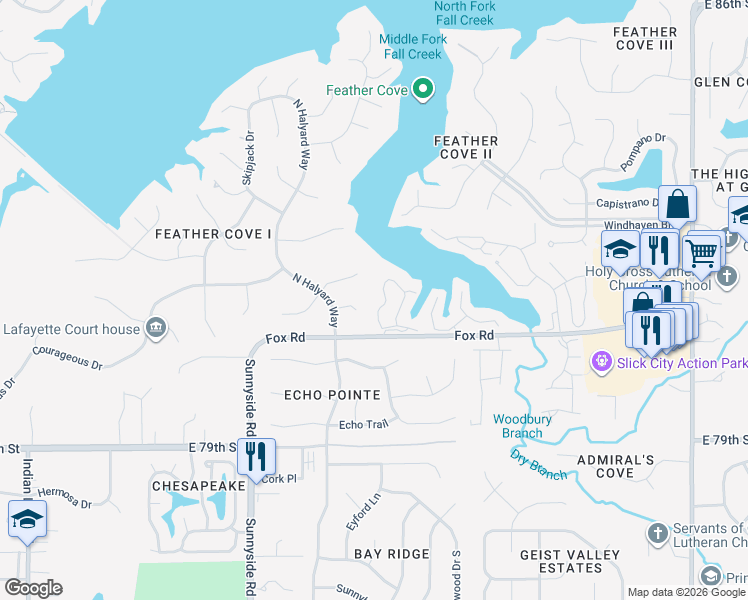 map of restaurants, bars, coffee shops, grocery stores, and more near 11034 Gunwale Drive in Indianapolis