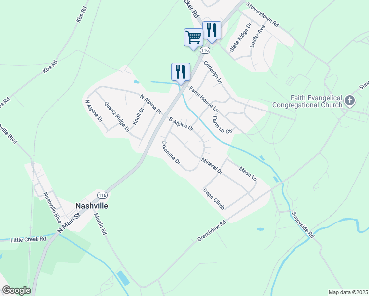 map of restaurants, bars, coffee shops, grocery stores, and more near 131 South Alpine Drive in York