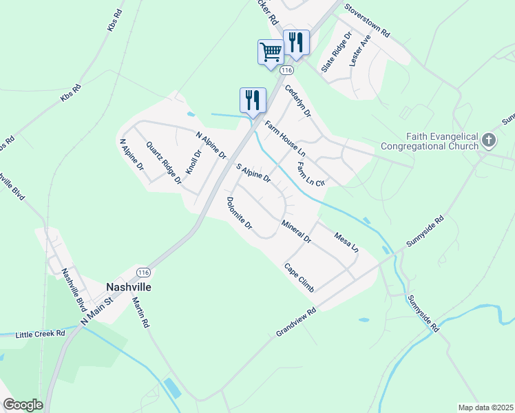 map of restaurants, bars, coffee shops, grocery stores, and more near 156 Mineral Drive in York