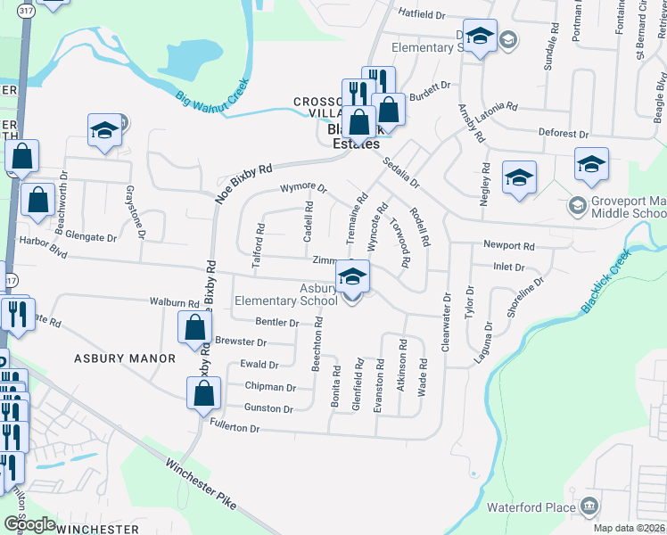 map of restaurants, bars, coffee shops, grocery stores, and more near 5095 Zimmer Drive in Columbus