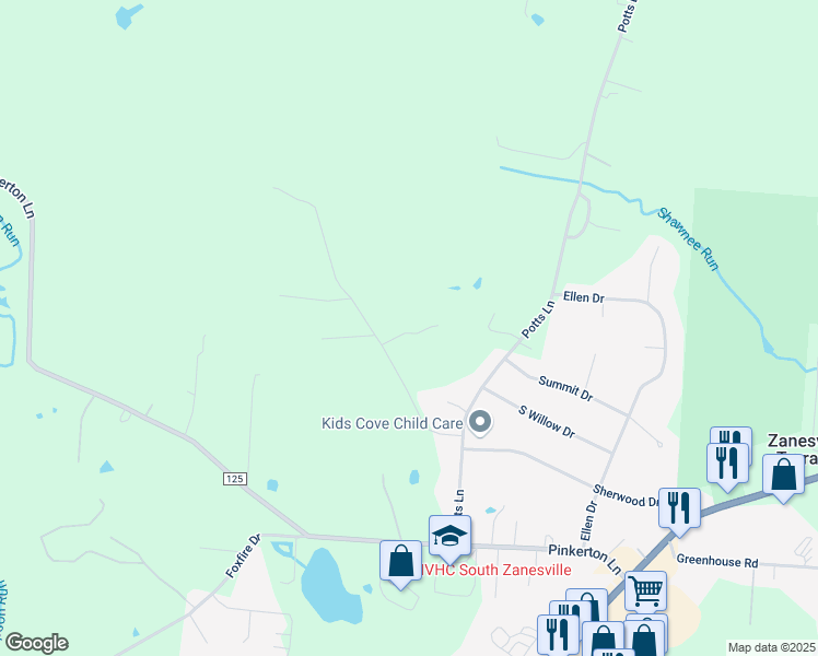 map of restaurants, bars, coffee shops, grocery stores, and more near 1439A Luby Lane in Zanesville