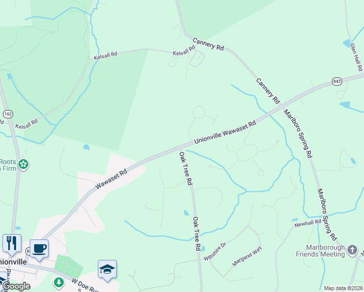 map of restaurants, bars, coffee shops, grocery stores, and more near 995-1009 Unionville Wawaset Road in Kennett Square