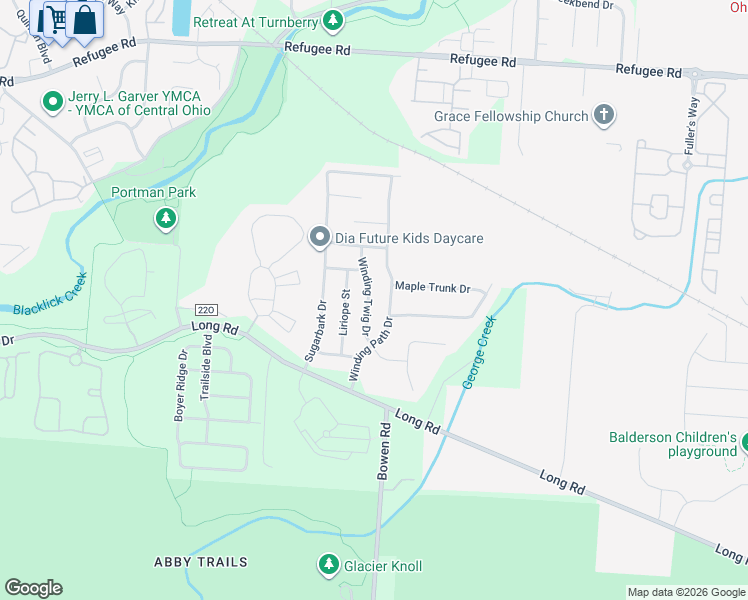 map of restaurants, bars, coffee shops, grocery stores, and more near 3852 Winding Twig Drive in Canal Winchester