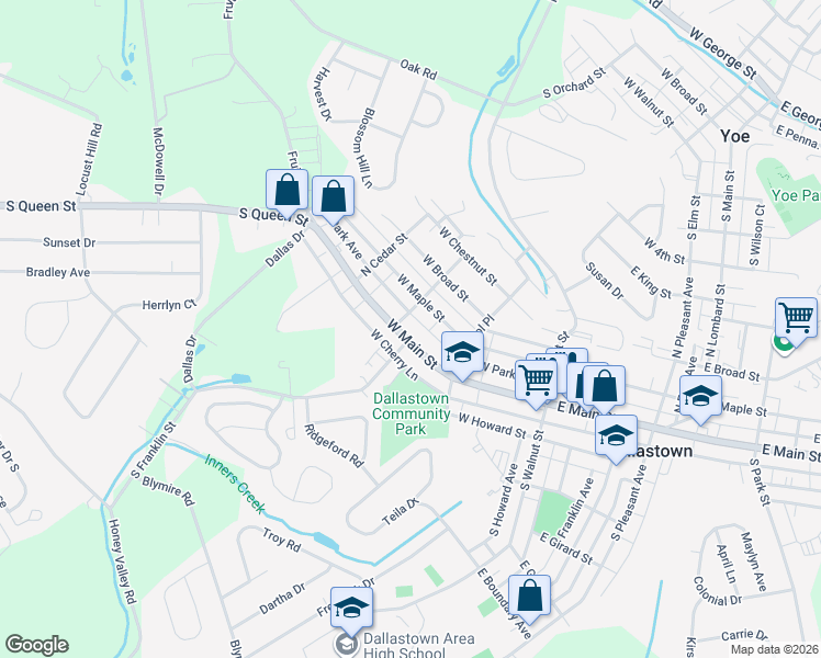 map of restaurants, bars, coffee shops, grocery stores, and more near 318 West Main Street in Yoe