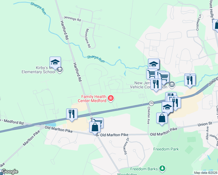 map of restaurants, bars, coffee shops, grocery stores, and more near 201 Eugenia Drive in Medford