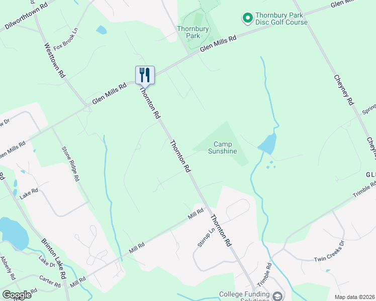map of restaurants, bars, coffee shops, grocery stores, and more near 307 Thornton Road in Thornton