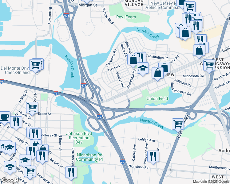 map of restaurants, bars, coffee shops, grocery stores, and more near 3148 West Ironside Road in Camden