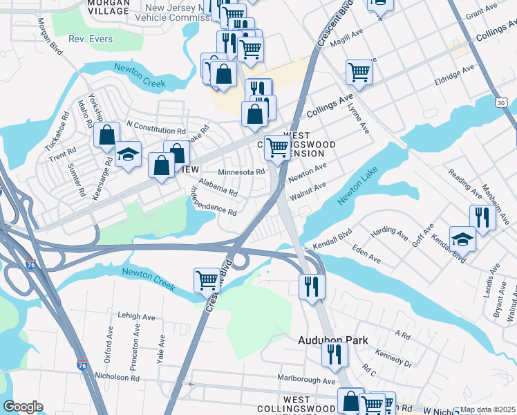 map of restaurants, bars, coffee shops, grocery stores, and more near 3255 Crescent Drive in Camden