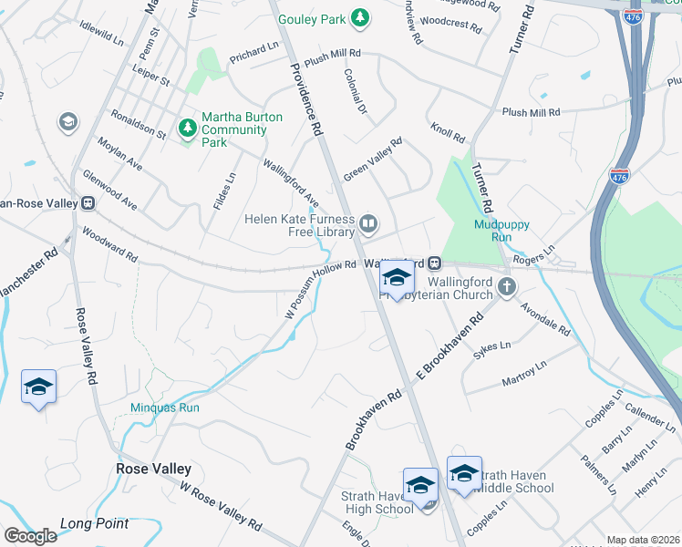 map of restaurants, bars, coffee shops, grocery stores, and more near 10 West Possum Hollow Road in Nether Providence Township