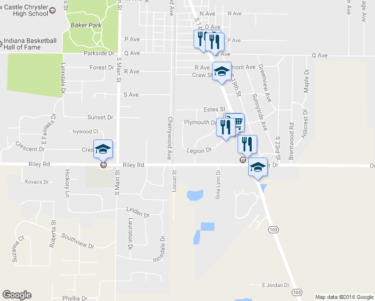 map of restaurants, bars, coffee shops, grocery stores, and more near 2972 Legion Drive in New Castle