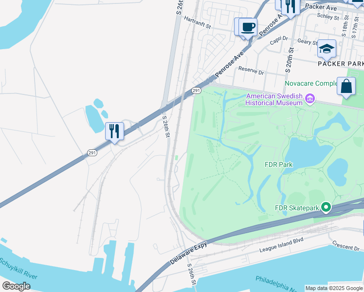 map of restaurants, bars, coffee shops, grocery stores, and more near 3928 Gateway Drive in Philadelphia