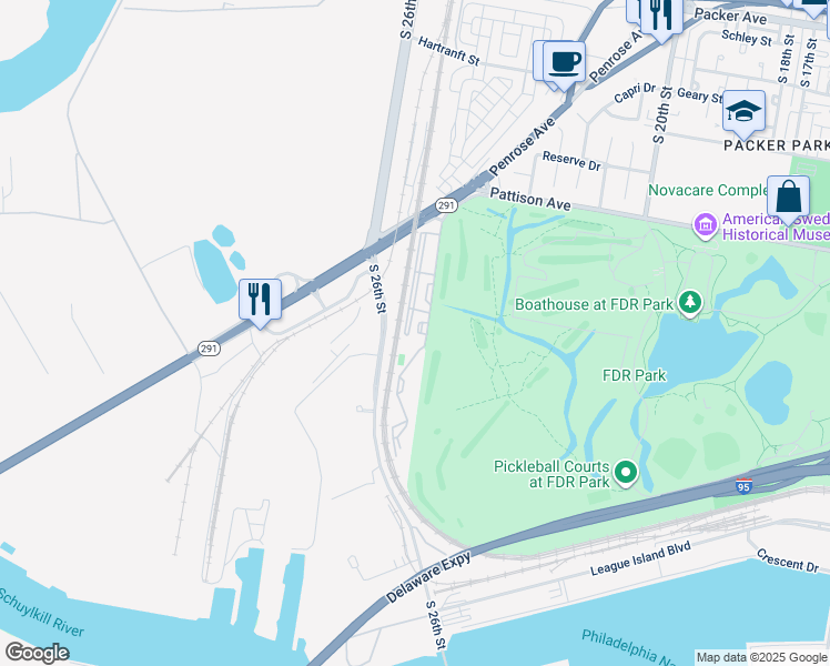 map of restaurants, bars, coffee shops, grocery stores, and more near 3900 Gateway Drive in Philadelphia