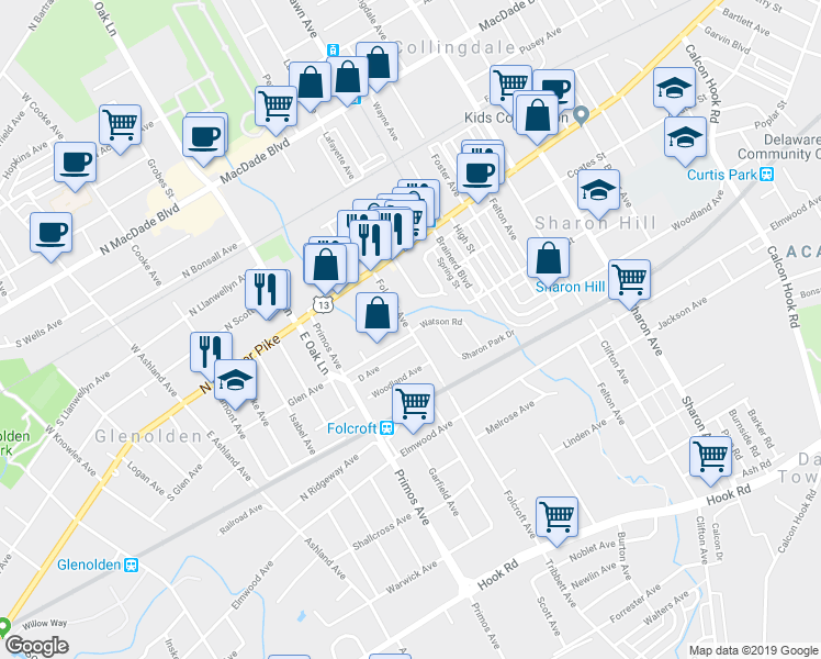 map of restaurants, bars, coffee shops, grocery stores, and more near 181 Folcroft Avenue in Folcroft