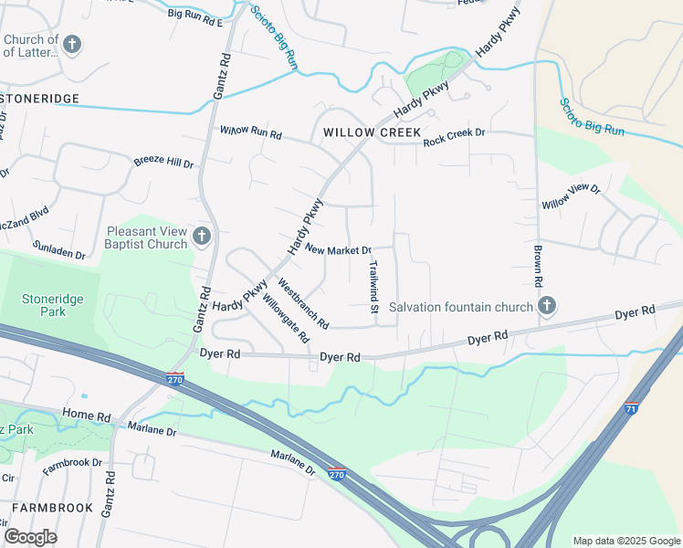 map of restaurants, bars, coffee shops, grocery stores, and more near 2595 Willow Park Road in Grove City
