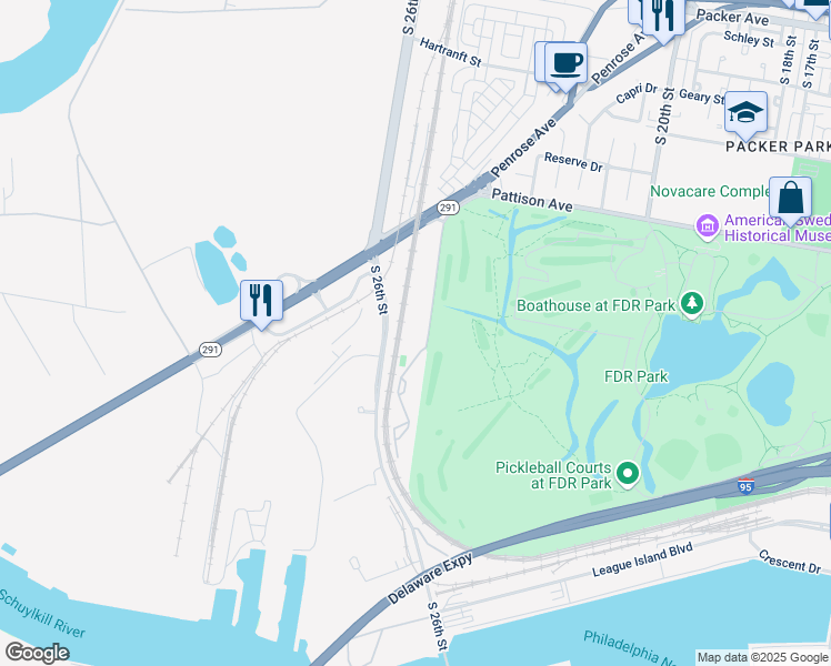 map of restaurants, bars, coffee shops, grocery stores, and more near 3900 Gateway Drive in Philadelphia