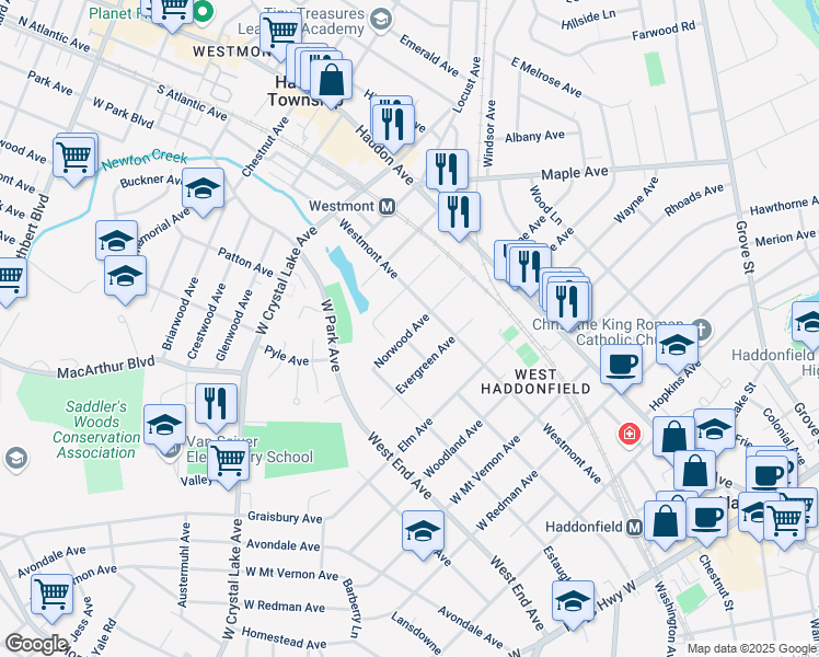 map of restaurants, bars, coffee shops, grocery stores, and more near 503 Norwood Terrace in Haddon Township