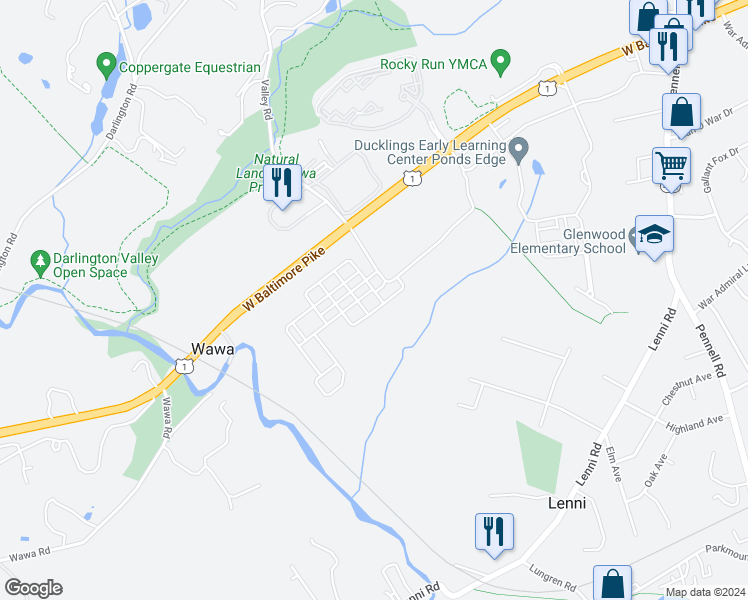 map of restaurants, bars, coffee shops, grocery stores, and more near 131 Junction Road in Media