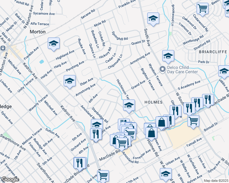 map of restaurants, bars, coffee shops, grocery stores, and more near 518 Ridley Circle in Morton