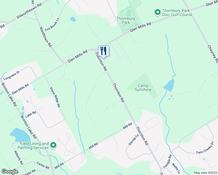 map of restaurants, bars, coffee shops, grocery stores, and more near 316 Thornton Road in Thornton