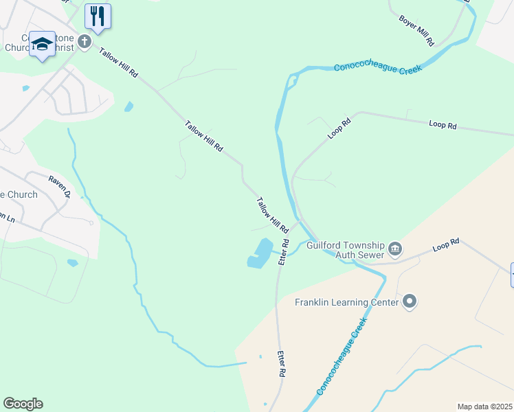 map of restaurants, bars, coffee shops, grocery stores, and more near 824 Tallow Hill Road in Chambersburg