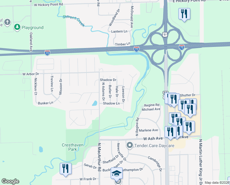 map of restaurants, bars, coffee shops, grocery stores, and more near 4400-4550 Hale Drive in Decatur