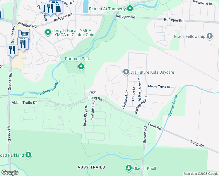 map of restaurants, bars, coffee shops, grocery stores, and more near 3851 Heath Trace in Canal Winchester