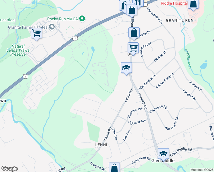 map of restaurants, bars, coffee shops, grocery stores, and more near 1318 West Baltimore Pike in Media