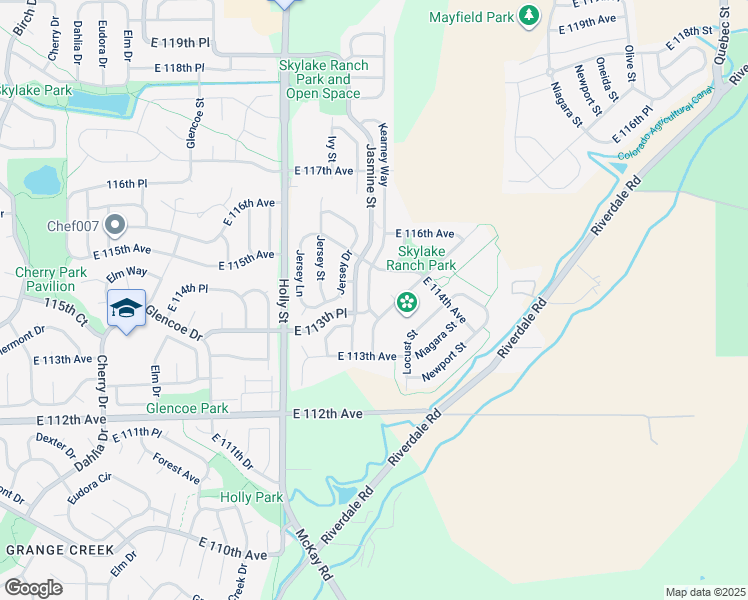 map of restaurants, bars, coffee shops, grocery stores, and more near 11370 Kearney Way in Thornton