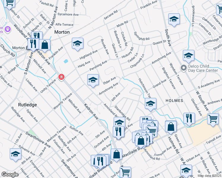 map of restaurants, bars, coffee shops, grocery stores, and more near 2138 Armstrong Avenue in Morton