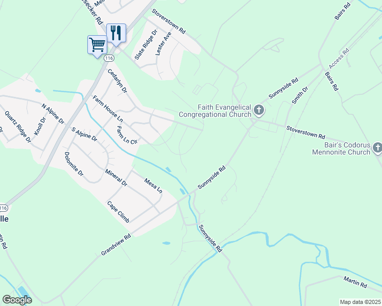 map of restaurants, bars, coffee shops, grocery stores, and more near 1110 Alder Court in York