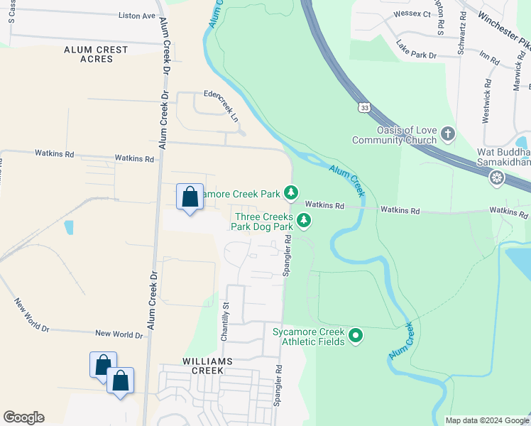 map of restaurants, bars, coffee shops, grocery stores, and more near 2745 Squadron Drive in Columbus