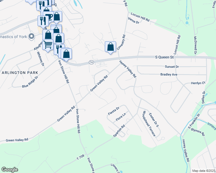 map of restaurants, bars, coffee shops, grocery stores, and more near 617 Annette Drive in York