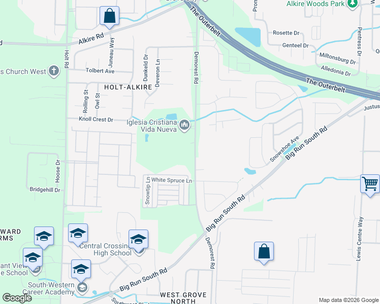 map of restaurants, bars, coffee shops, grocery stores, and more near 2435 Demorest Road in Grove City
