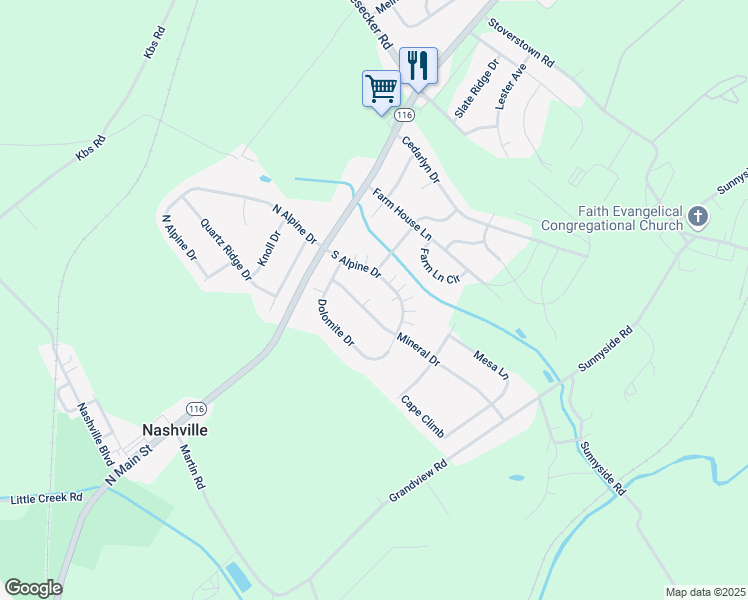 map of restaurants, bars, coffee shops, grocery stores, and more near 160 Dolomite Drive in York