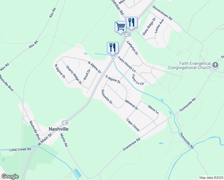 map of restaurants, bars, coffee shops, grocery stores, and more near 124 Mineral Drive in York