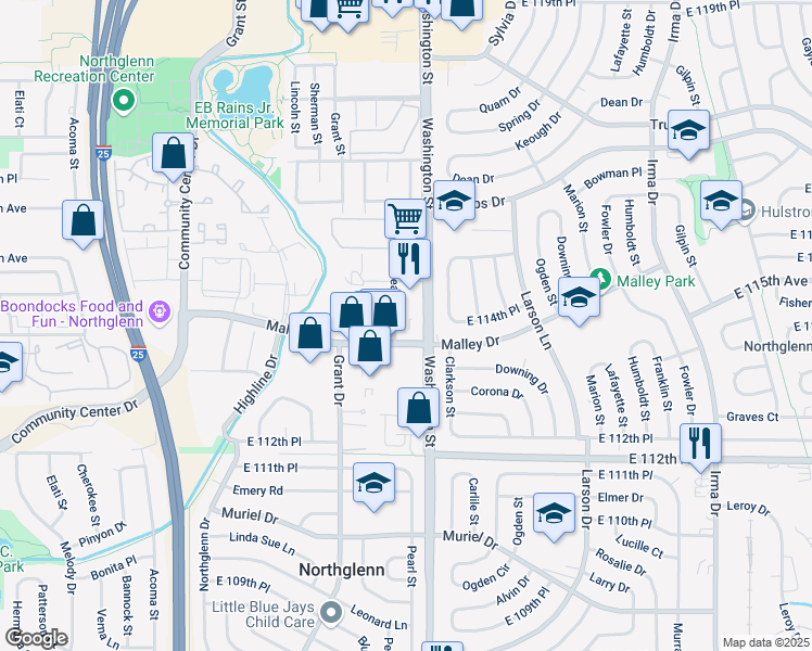 map of restaurants, bars, coffee shops, grocery stores, and more near 558 Malley Drive in Denver