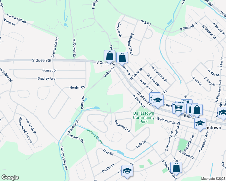 map of restaurants, bars, coffee shops, grocery stores, and more near 420 West Howard Street in Dallastown
