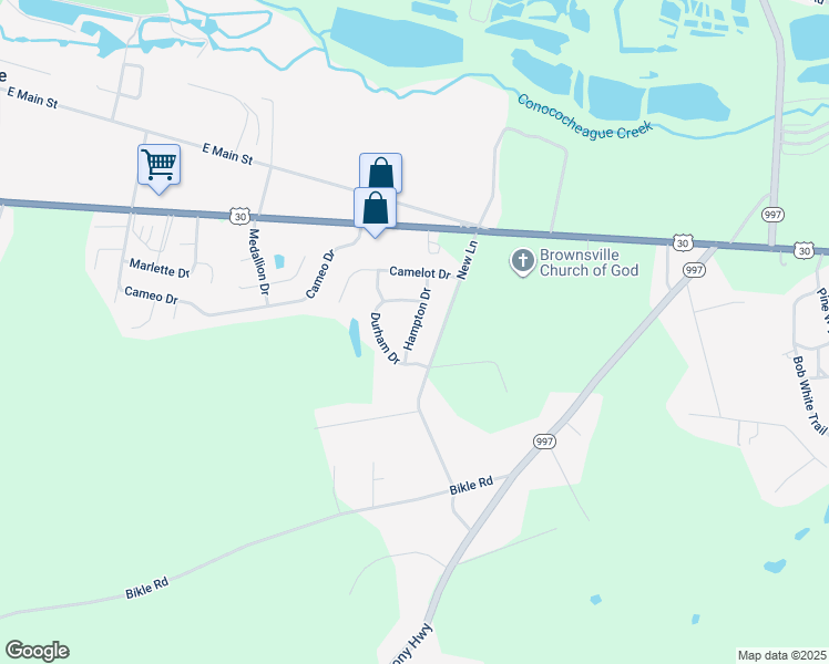 map of restaurants, bars, coffee shops, grocery stores, and more near 186 Hampton Drive in Chambersburg