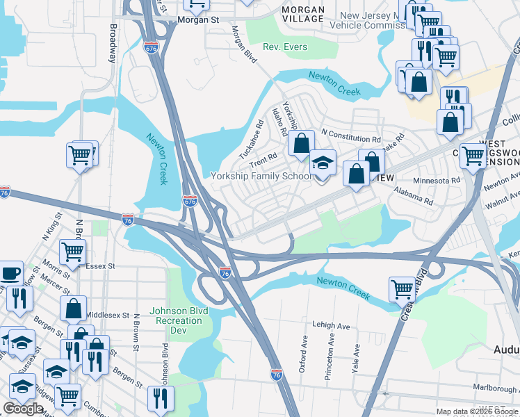 map of restaurants, bars, coffee shops, grocery stores, and more near 3148 West Ironside Road in Camden